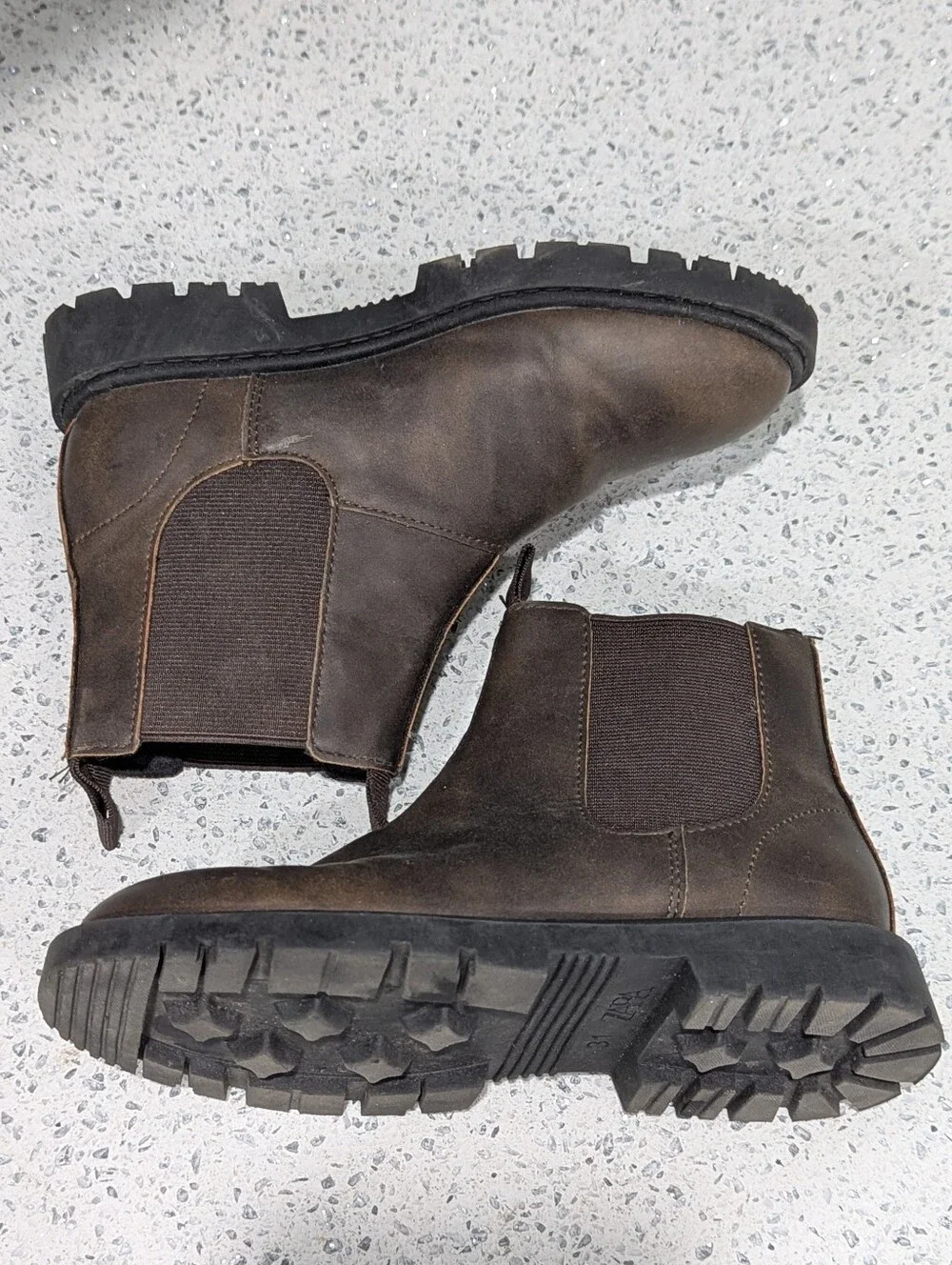 Zara Kids Brown Chelsea Boots Pull On Elastic Sides Fall Winter Boys Size 31 13